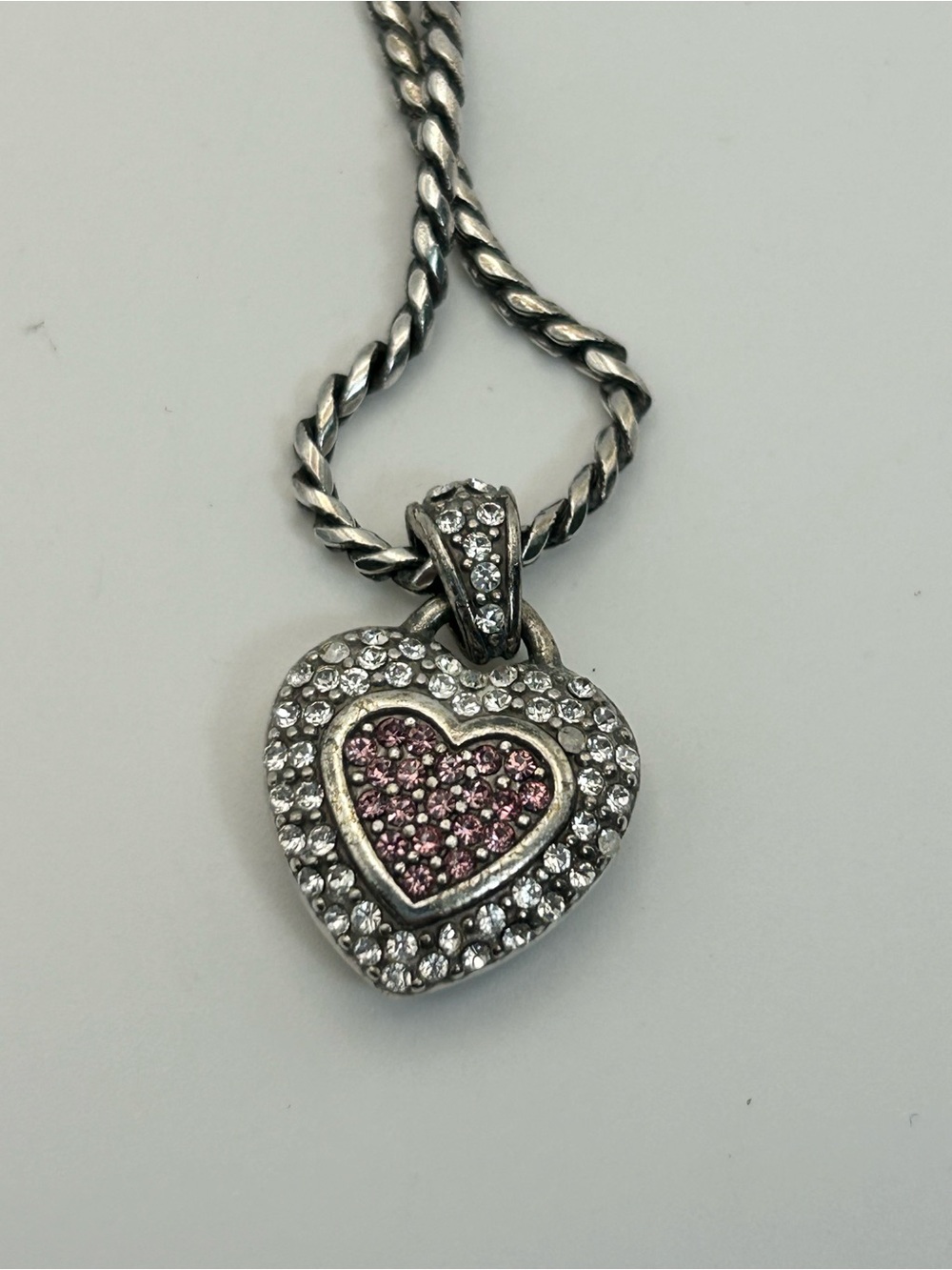 Brighton Spread The Love Necklace 18" Pink Crystals Heart Pendant Silver Plated - Picture 9 of 11